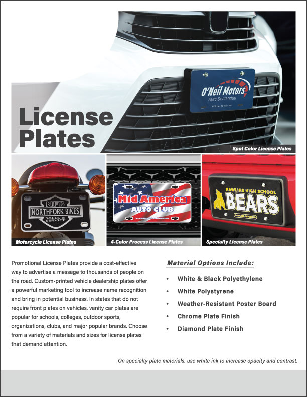 License Plates Sales Sheet