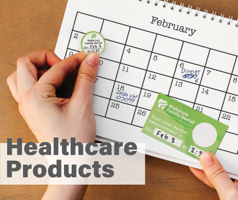 Social shareable highlighting appointment cards with label application on a calendar