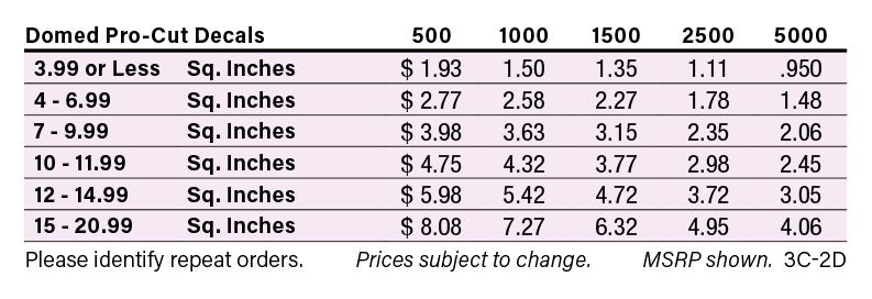 Domed Pro-Cut Decals Pricing