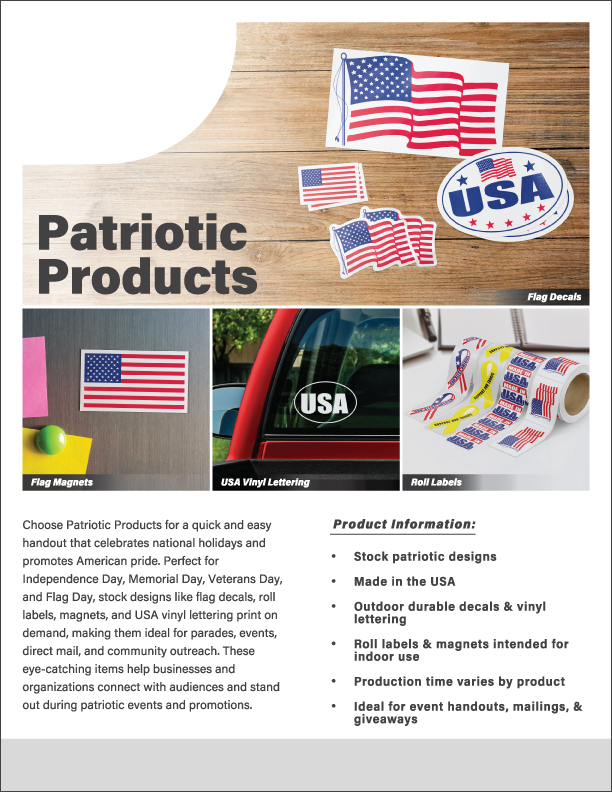 Patriotic Products Sales Sheet