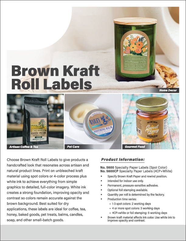 Brown Kraft Roll Labels Sales Sheet